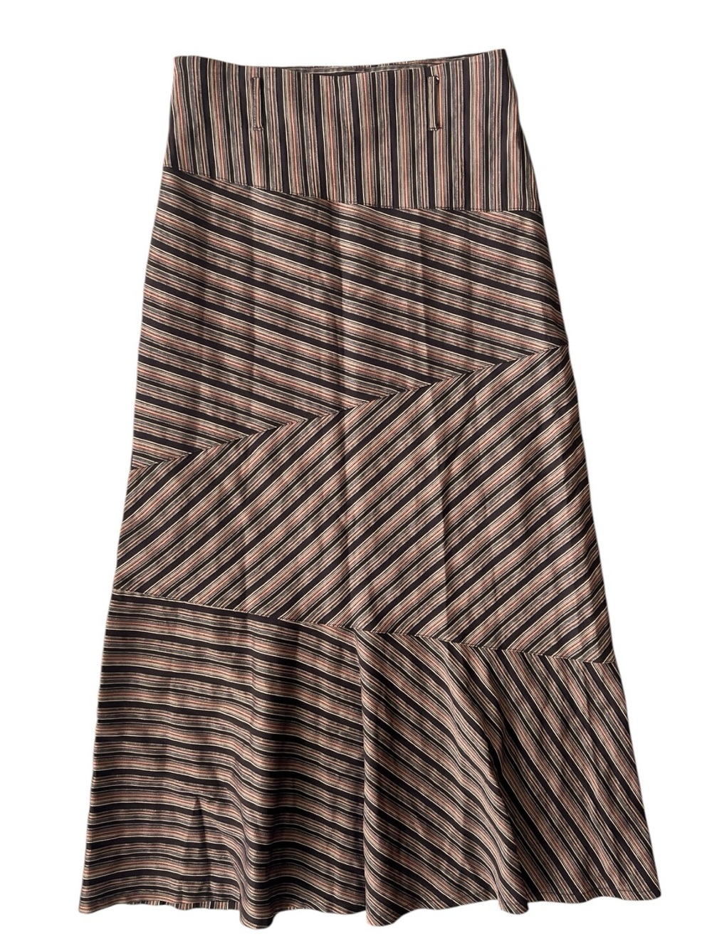 Striped Midi Flare Skirt in Black and Pink